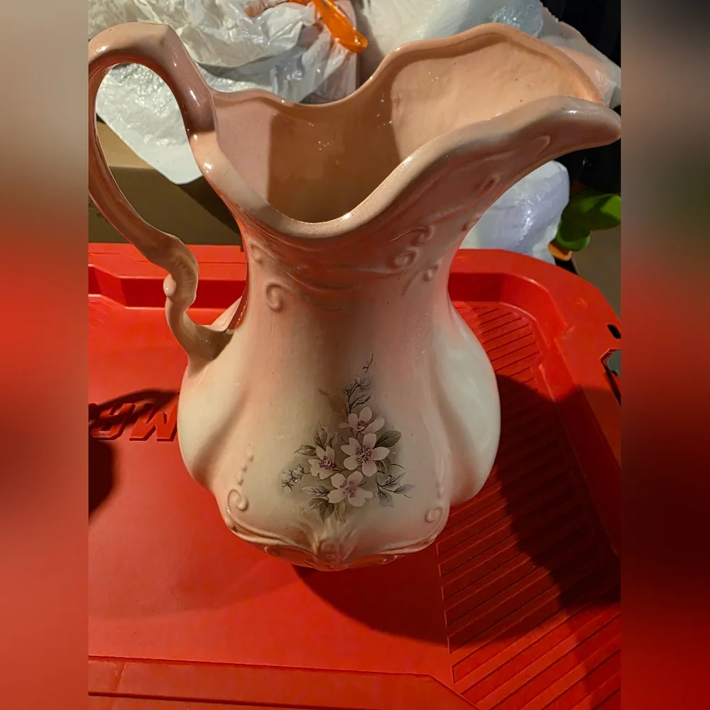 Vintage Ironstone Floral Water Pitcher